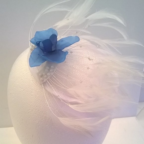 Blue Silk Orchid and White Feathers Fascinator main image 6